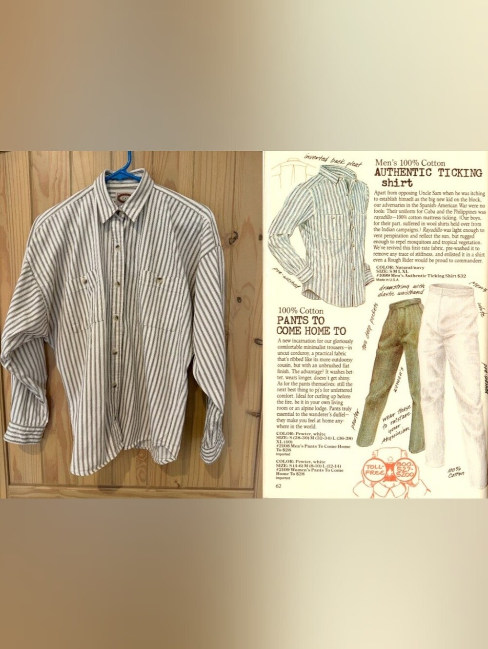 Authentic 1985-1987 Banana Republic Ticking Shirt USA 💯 Cotton Men S 80s Safari